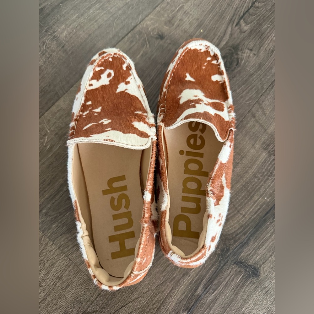 Hush Puppies Brown and White Cowprint Loafers - Picture 7 of 12